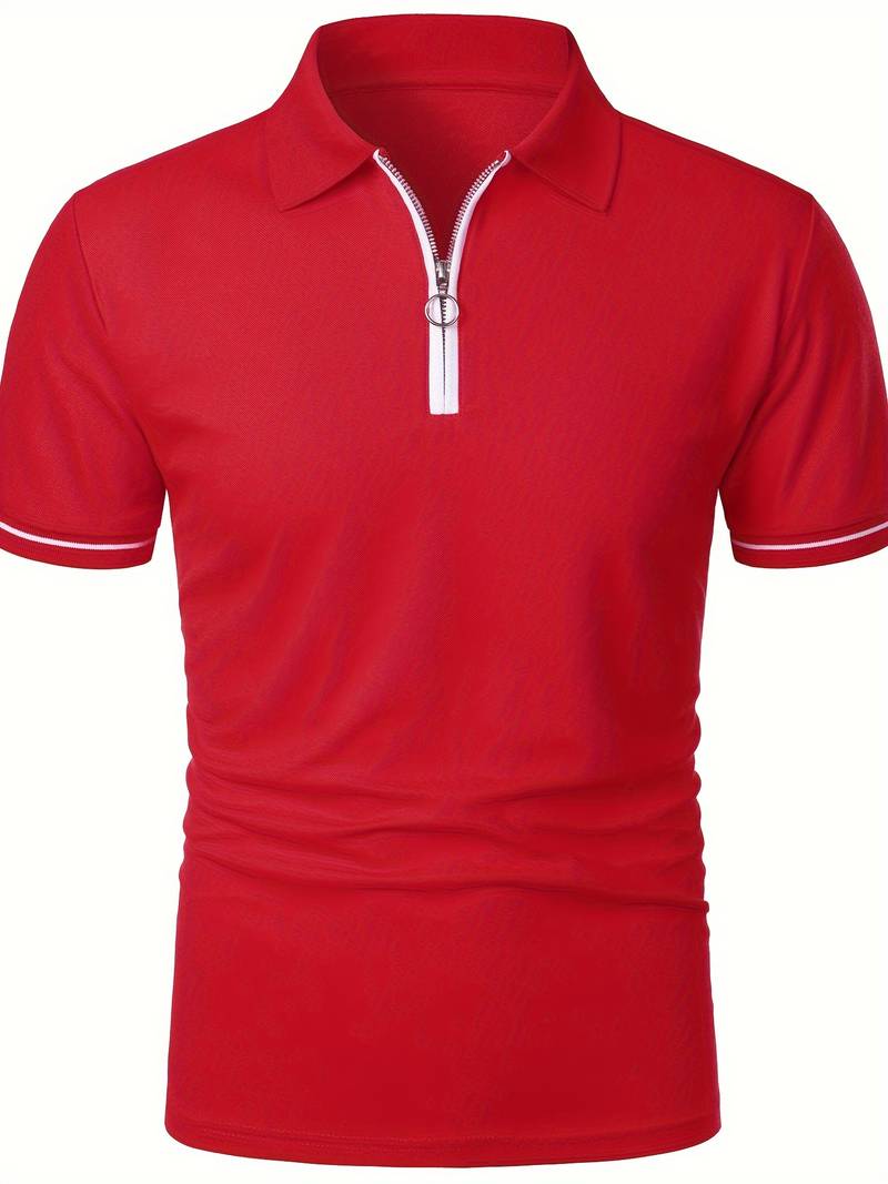 Men’s Polo Shirt - Zipper Neckline - Short Sleeve - Breathable Casual Wear