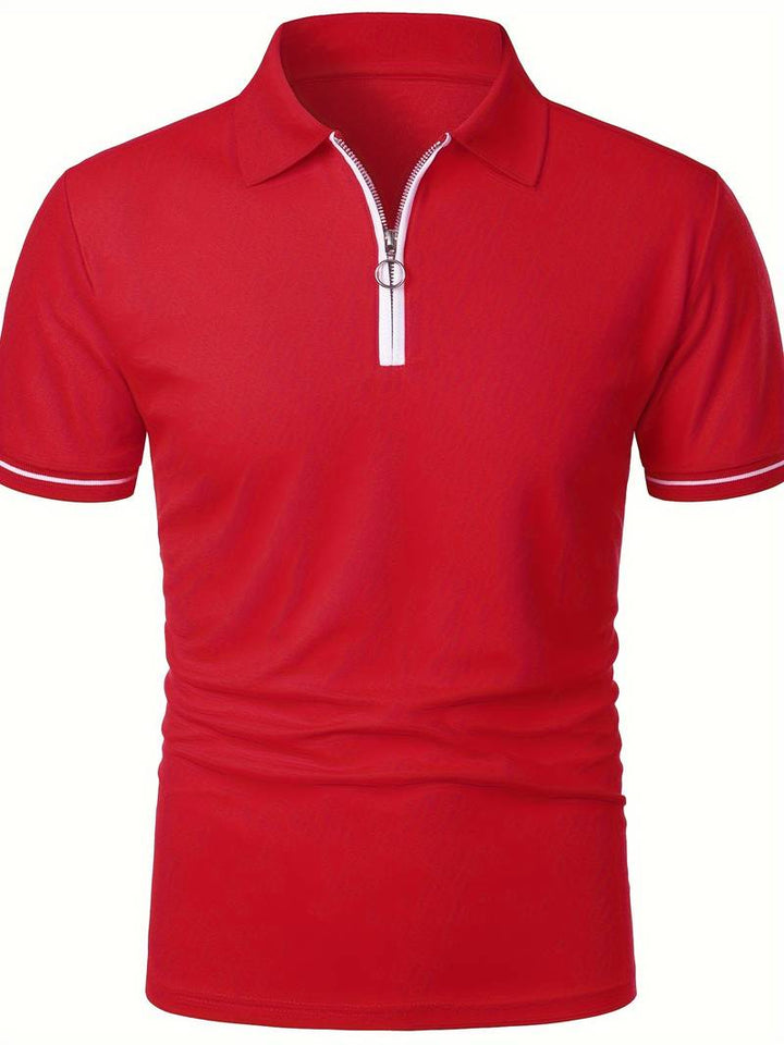 Men’s Polo Shirt - Zipper Neckline - Short Sleeve - Breathable Casual Wear