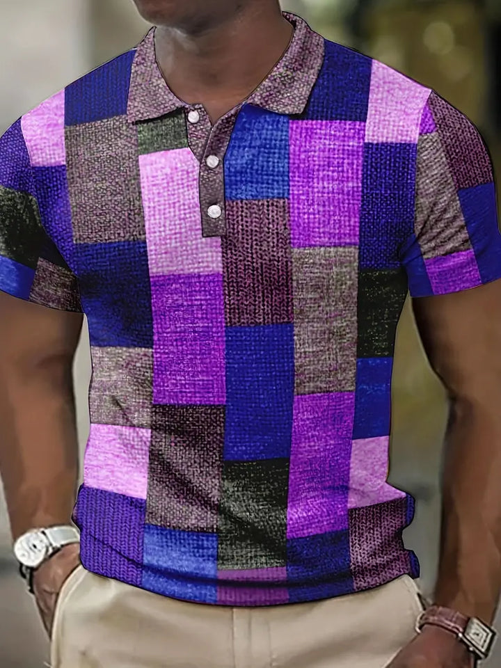 Men’s Polo Shirt - Patchwork Design - Short Sleeve - Classic Collar Casual Wear
