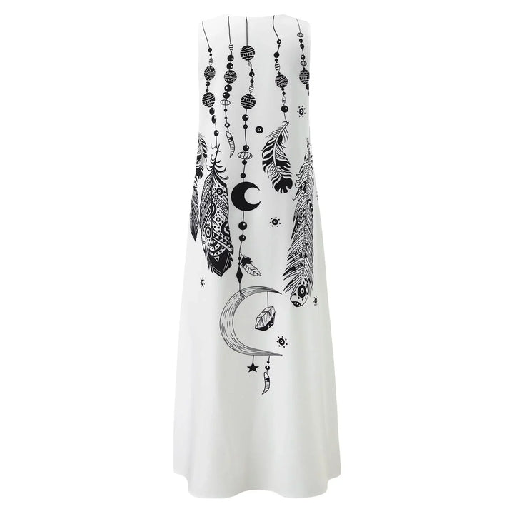 Women's Sleeveless Maxi Dress - Flowing A-Line Fit - V-Neck with Butterfly Print - Pockets