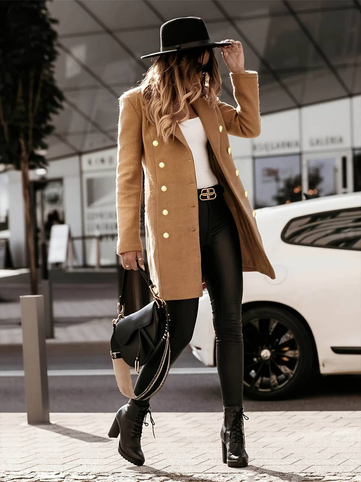 Women’s Wool Coat Jacket – Slim Fit – Double-Breasted – Mid-Length Tailored Style