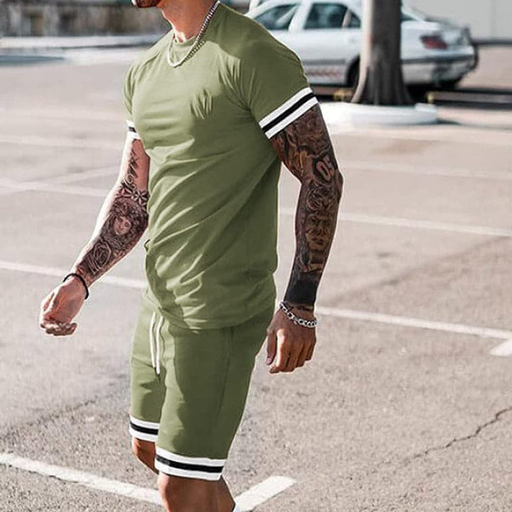 Men’s Athletic Set – Slim Fit – Breathable Stretch Blend – Short Sleeve Top & Shorts