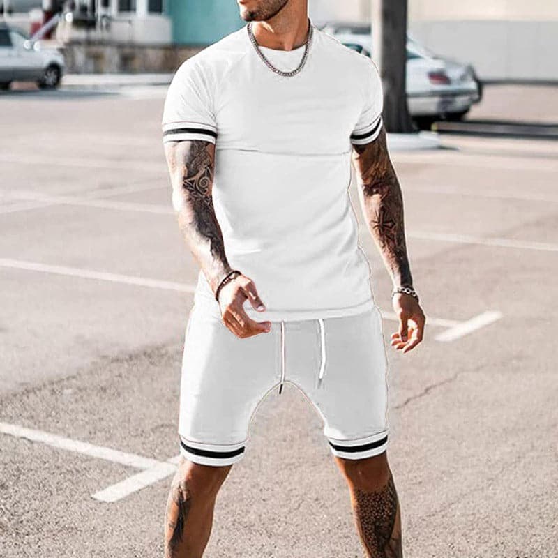 Men’s Athletic Set – Slim Fit – Breathable Stretch Blend – Short Sleeve Top & Shorts