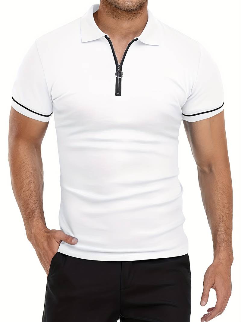 Men’s Polo Shirt - Zipper Neckline - Short Sleeve - Breathable Casual Wear