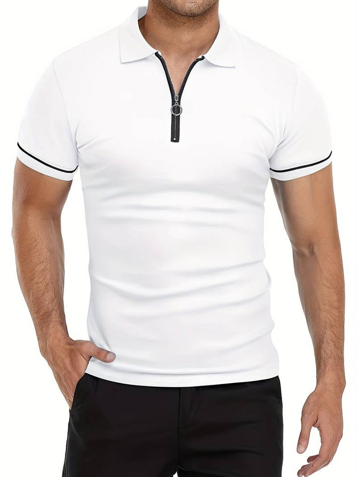 Men’s Polo Shirt - Zipper Neckline - Short Sleeve - Breathable Casual Wear