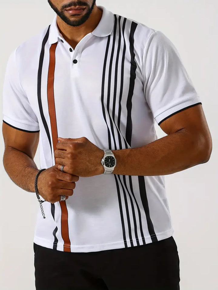 Men’s Polo Shirt - Regular Fit - Vertical Stripe Design - Button Placket Smart Casual