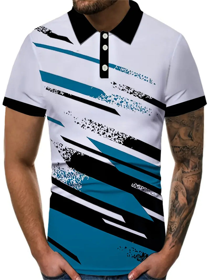 Men’s Polo Shirt - Graphic Pattern - Regular Fit - Short Sleeve - Button Placket