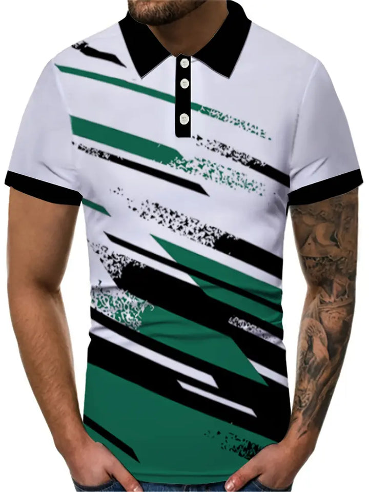 Men’s Polo Shirt - Graphic Pattern - Regular Fit - Short Sleeve - Button Placket