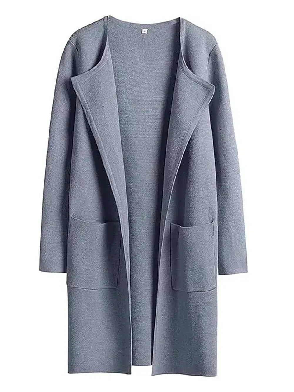 Women’s Knee-Length Coat - Wool Blend - Relaxed Fit - Wide Lapel Minimalist Design