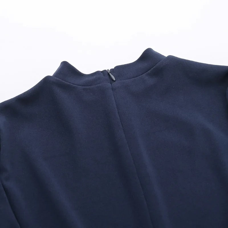 Women's Mini Dress - Tailored Fit - Long Sleeve Bell Cuffs - High Neck Elegant Style