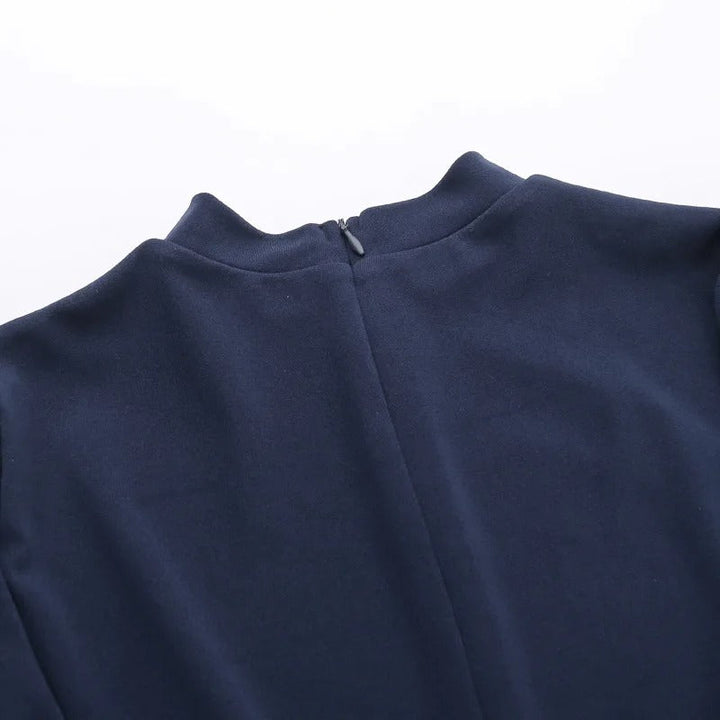 Women's Mini Dress - Tailored Fit - Long Sleeve Bell Cuffs - High Neck Elegant Style