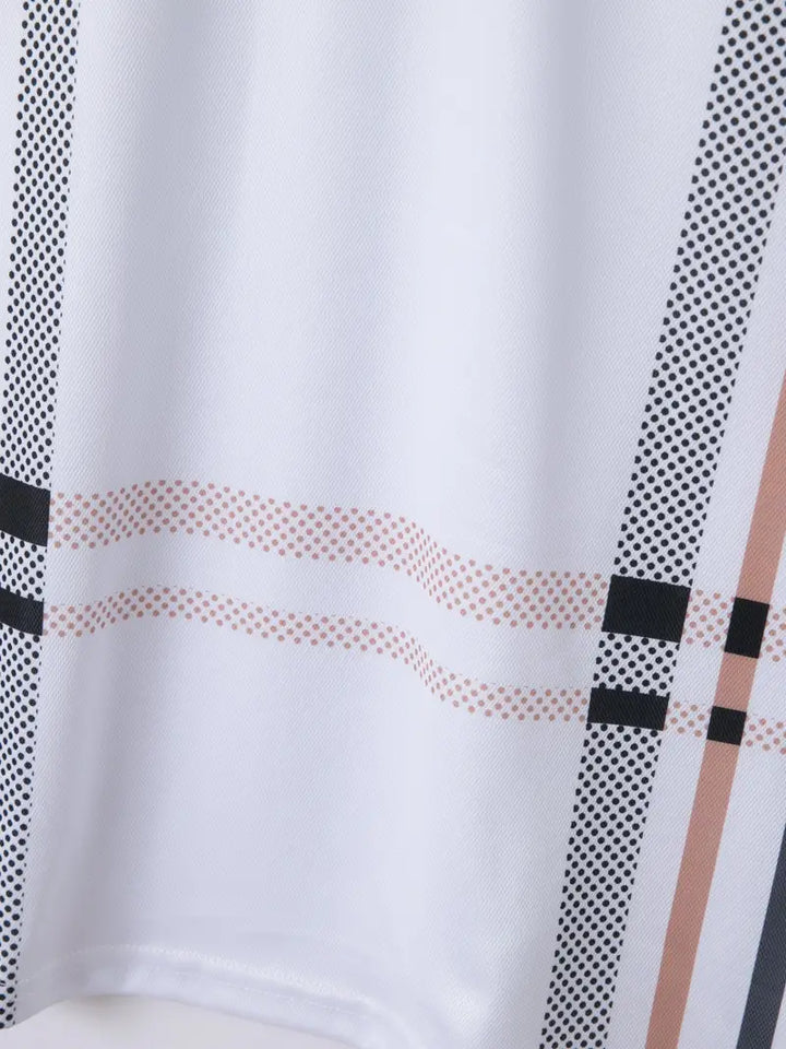 Men's Polo Shirt - Plaid Pattern - Slim Fit - Short Sleeve Button-Down Collar