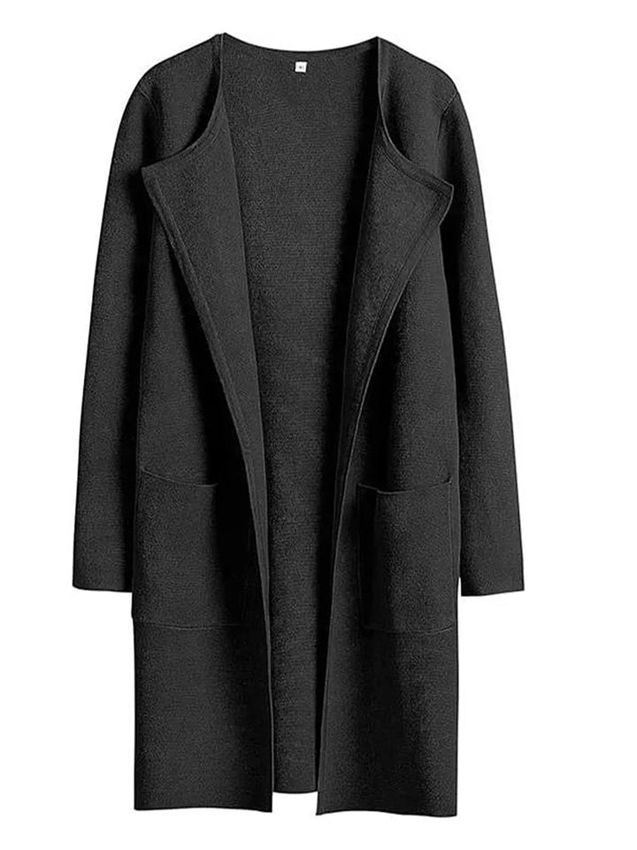 Women’s Knee-Length Coat - Wool Blend - Relaxed Fit - Wide Lapel Minimalist Design