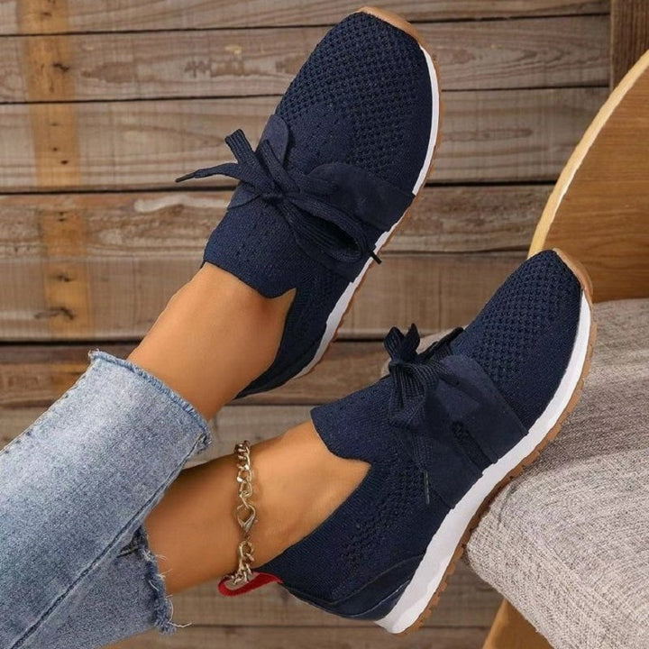 Women’s Knit Sneakers - Breathable Soft Fabric - Lace-Up Comfort Fit - Casual Style