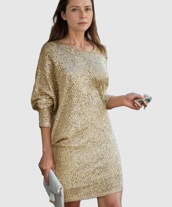 Women’s Mini Dress - Sequin Embellished - Loose Fit - Long Sleeve Elegant Party Wear