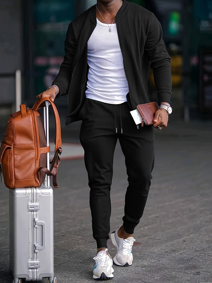 Men’s Tracksuit Set – Slim Fit – Soft Knit – Zip-Up Jacket – Tapered Jogger Pants