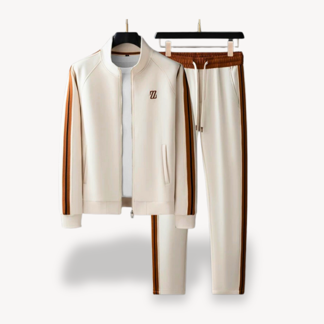 Men’s Tracksuit Set - Slim Fit - Sporty Side Stripes - Zipper Jacket & Drawstring Pants