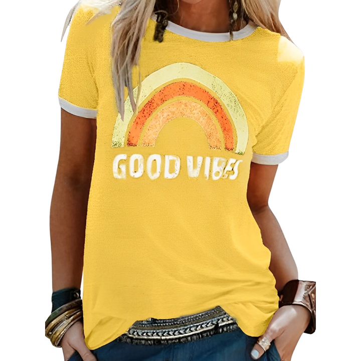 Women’s T-Shirt – Relaxed Fit – Soft Knit – Graphic Front – Ribbed Trim Casual Style