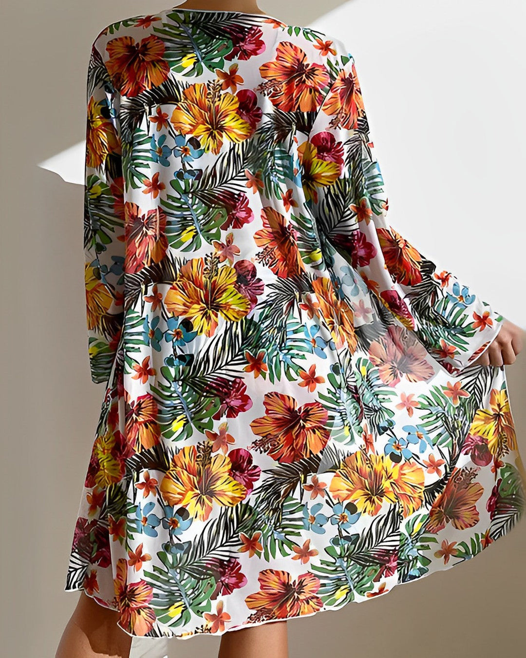 Women’s Bikini Set – Tie Front Top – High-Waisted Bottoms – Sheer Floral Cover-Up