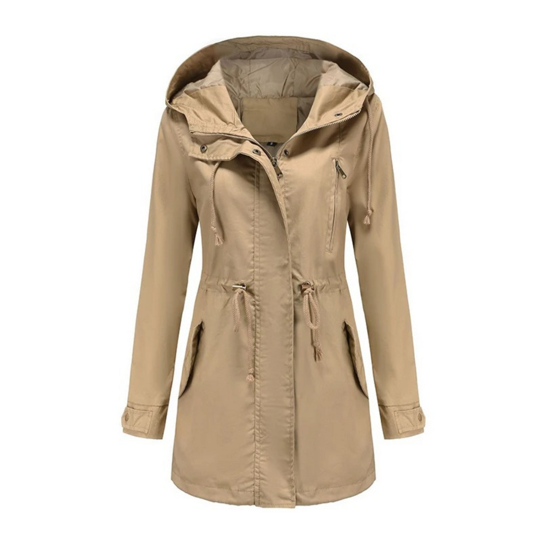 Women's Utility Jacket - Hooded - Adjustable Waist - Zipper Closure - Snap-Button Cuffs