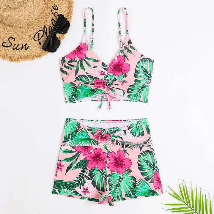 Women’s Bikini Set – Ruched Bralette Top – High Waist – Stretch Breathable Fabric