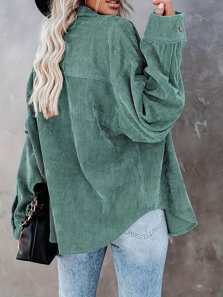 Women’s Corduroy Shirt - Oversized Fit - Long Sleeve Button-Up - Casual Ribbed Texture