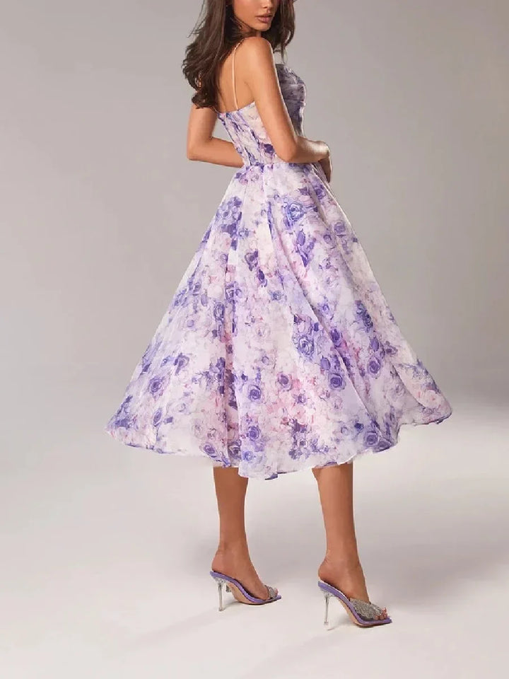 Women’s Midi Dress – A-Line Fit – Spaghetti Straps – Lightweight Floral Fabric
