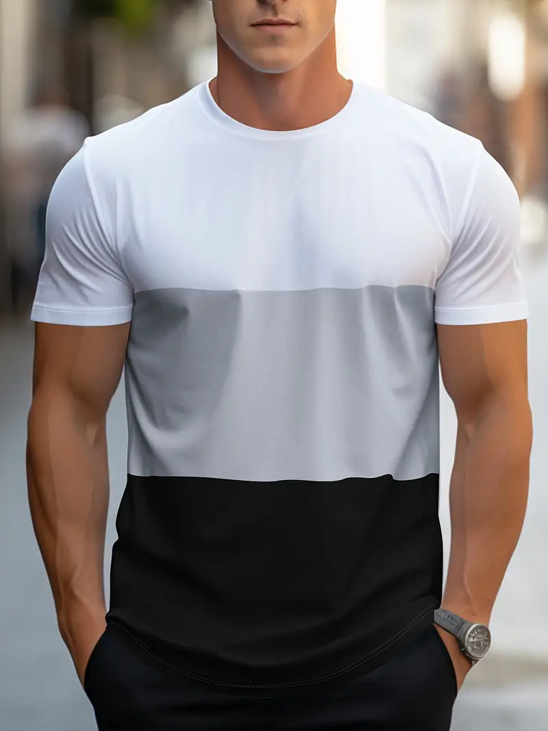 Men’s Color-Block T-Shirt - Athletic Fit - Short Sleeve - Breathable Cotton Blend