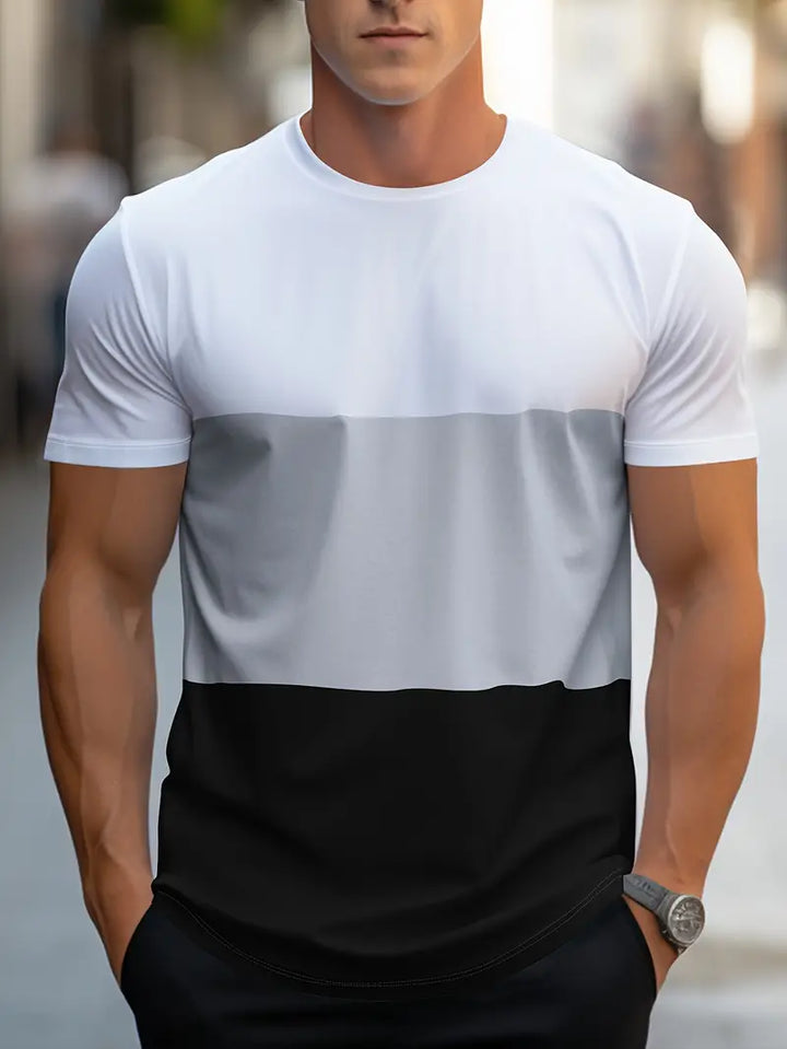 Men’s Color-Block T-Shirt - Athletic Fit - Short Sleeve - Breathable Cotton Blend