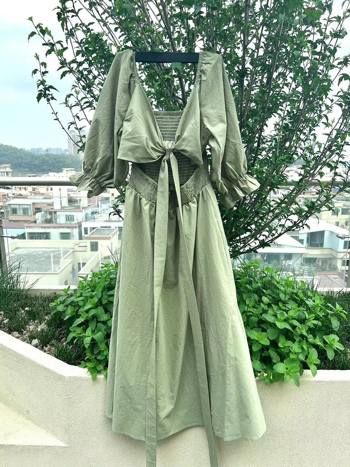Women's Off-the-Shoulder Dress - Smocked Bodice - Puff Sleeves - Flowy Lightweight Fit