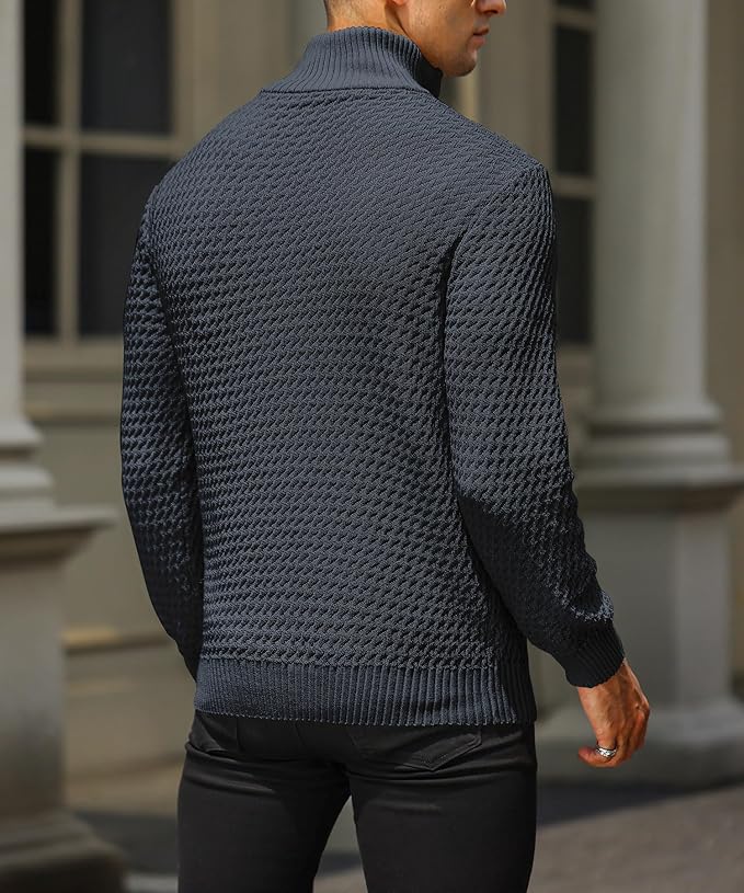 Men’s Half-Zip Sweater – Textured Knit – Tailored Fit – Ribbed Collar & Cuffs
