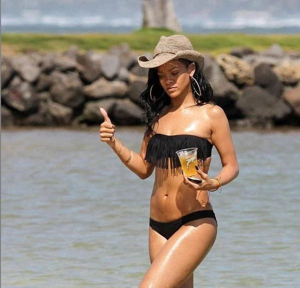 Women’s Bikini Set – Bandeau Top with Fringe – Low Rise Bottom – Cut-Out Sides