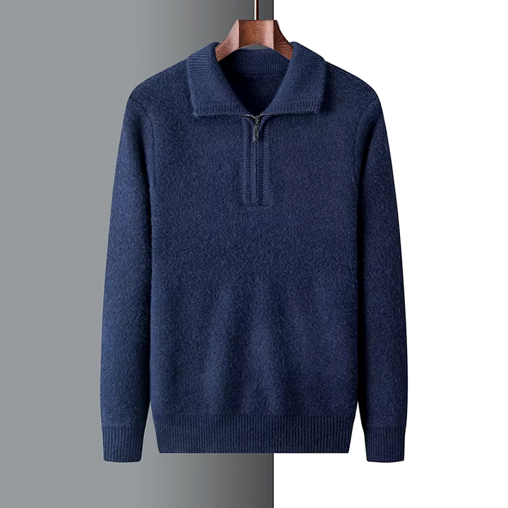 Men’s Quarter-Zip Sweater – Regular Fit – Ribbed Trim – Smart Casual Style