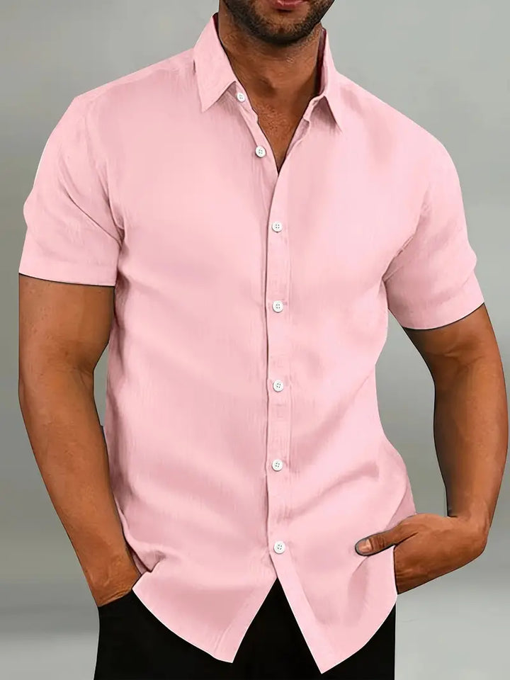 Men’s Button-Down Shirt - Tailored Fit - Short Sleeve - Natural Fibers - Casual Style