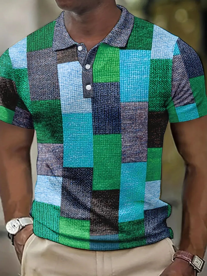 Men’s Polo Shirt - Patchwork Design - Short Sleeve - Classic Collar Casual Wear