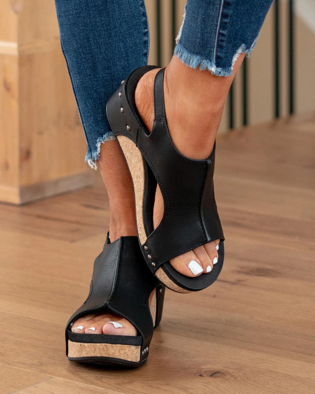 Women’s Sandals – Ergonomic Fit – Open Toe – Cork Footbed – Cut-Out Design – Stud Accents