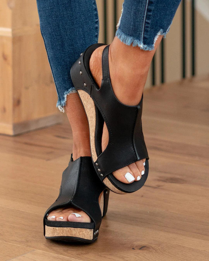 Women’s Sandals – Ergonomic Fit – Open Toe – Cork Footbed – Cut-Out Design – Stud Accents