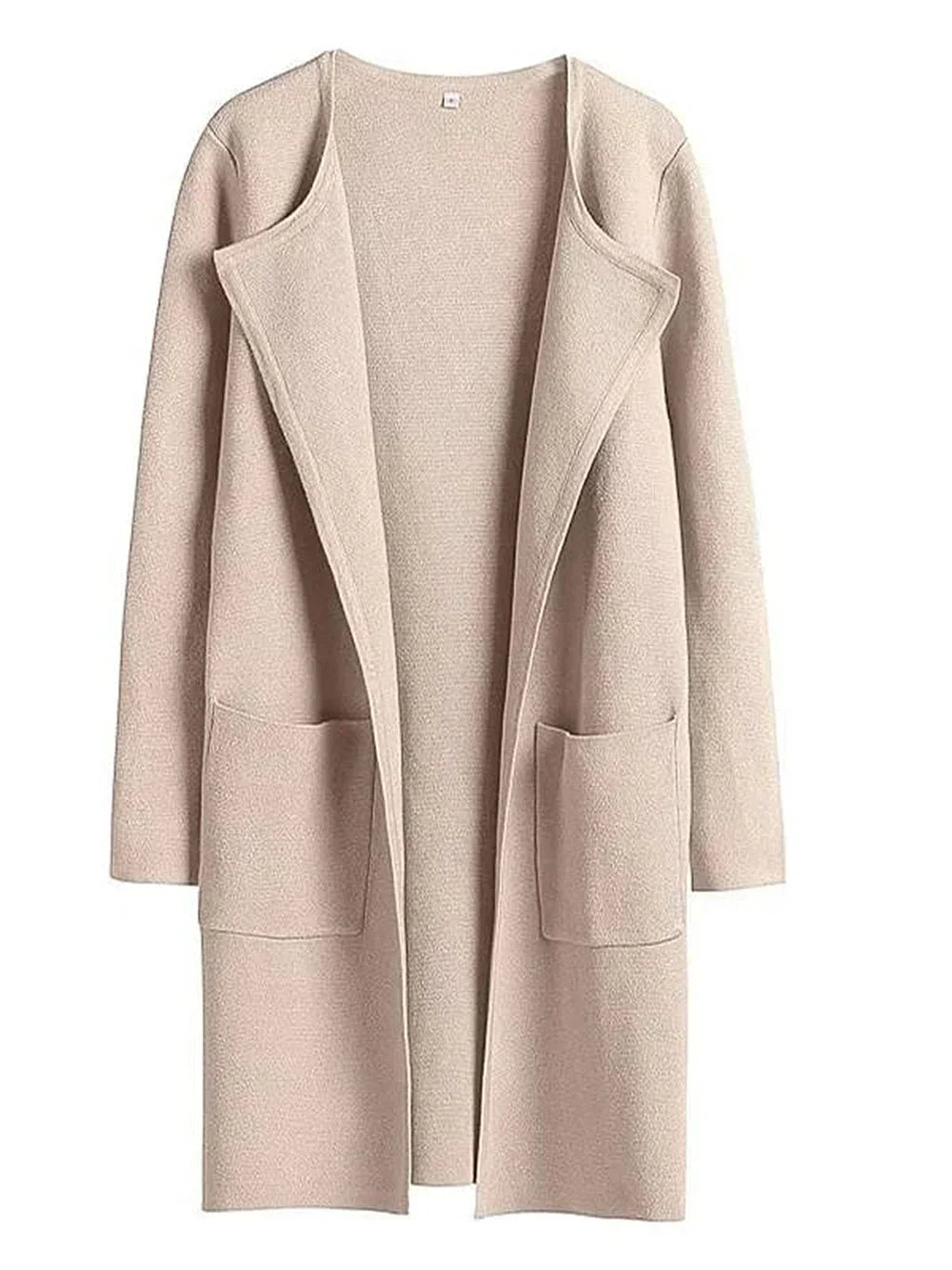Women’s Knee-Length Coat - Wool Blend - Relaxed Fit - Wide Lapel Minimalist Design