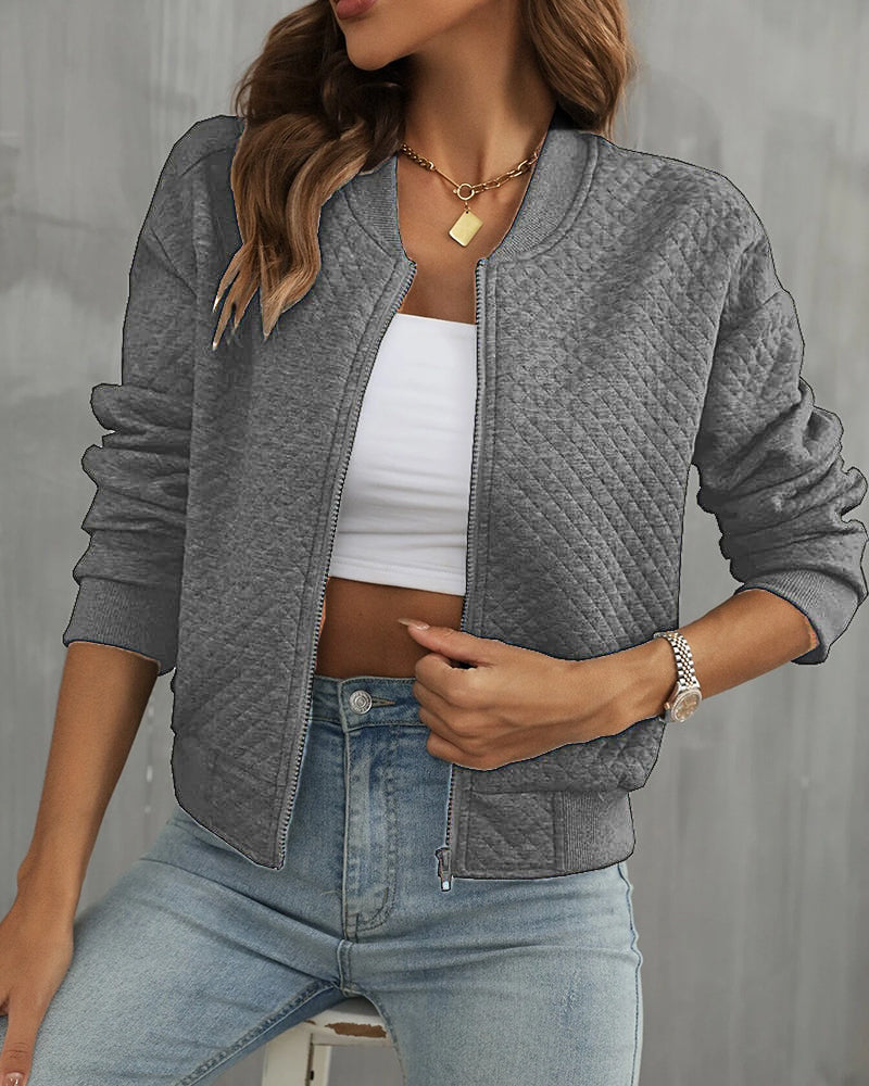 Women's Quilted Jacket - Tailored Fit - Ribbed Trim - Zip Front