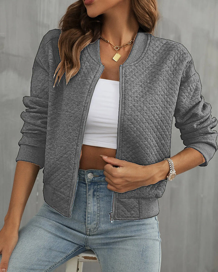 Women's Quilted Jacket - Tailored Fit - Ribbed Trim - Zip Front