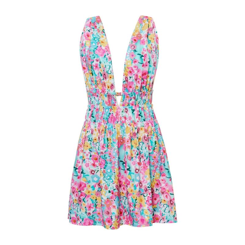 Women's Skater Dress - Sleeveless V-Neck - Floral Print - Flared Casual Fit