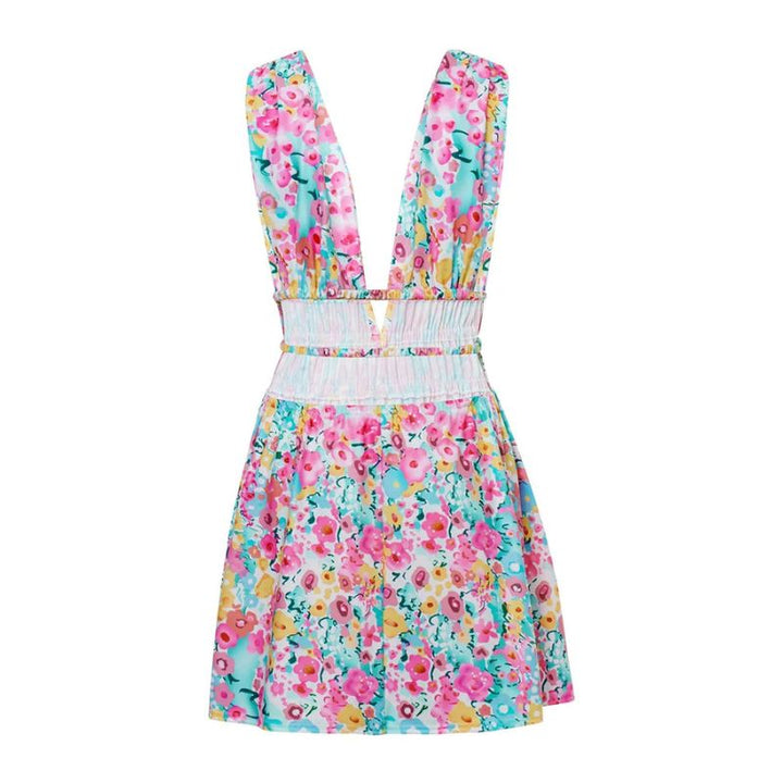 Women's Skater Dress - Sleeveless V-Neck - Floral Print - Flared Casual Fit