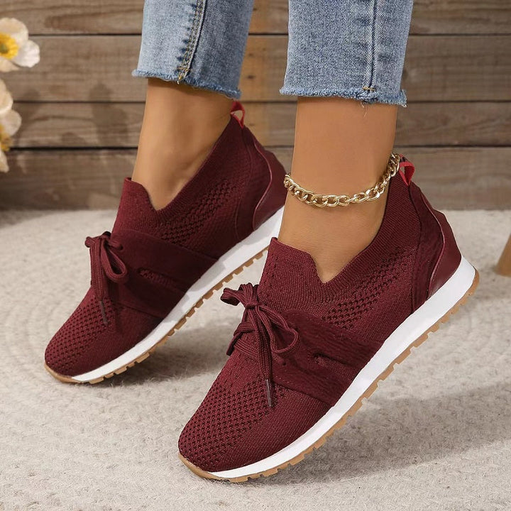 Women’s Knit Sneakers - Breathable Soft Fabric - Lace-Up Comfort Fit - Casual Style