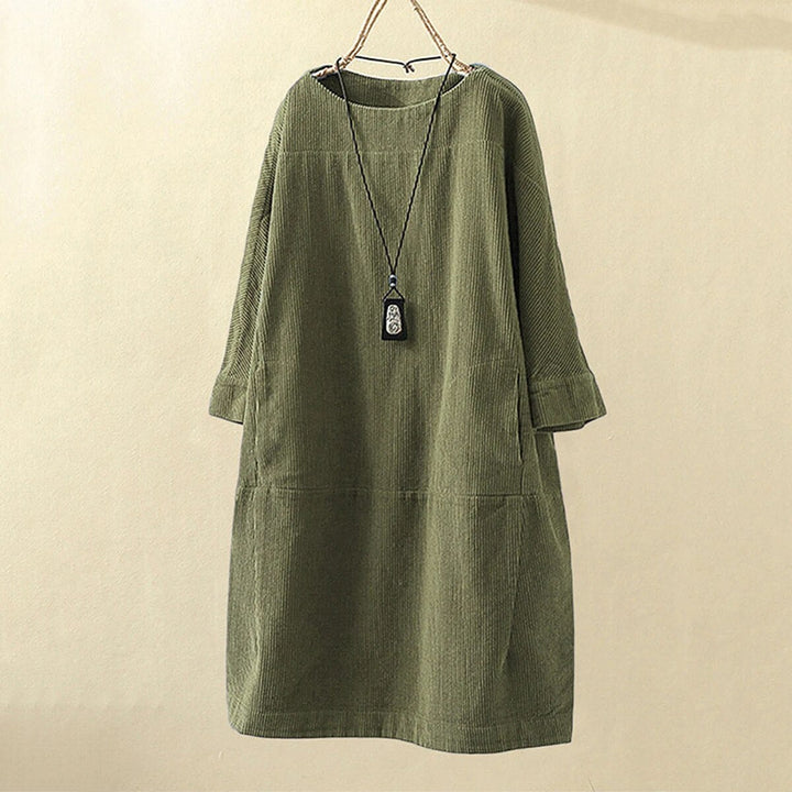 Women's Tunic Dress - Oversized Loose Fit - Three-Quarter Sleeve - Soft Suede Texture