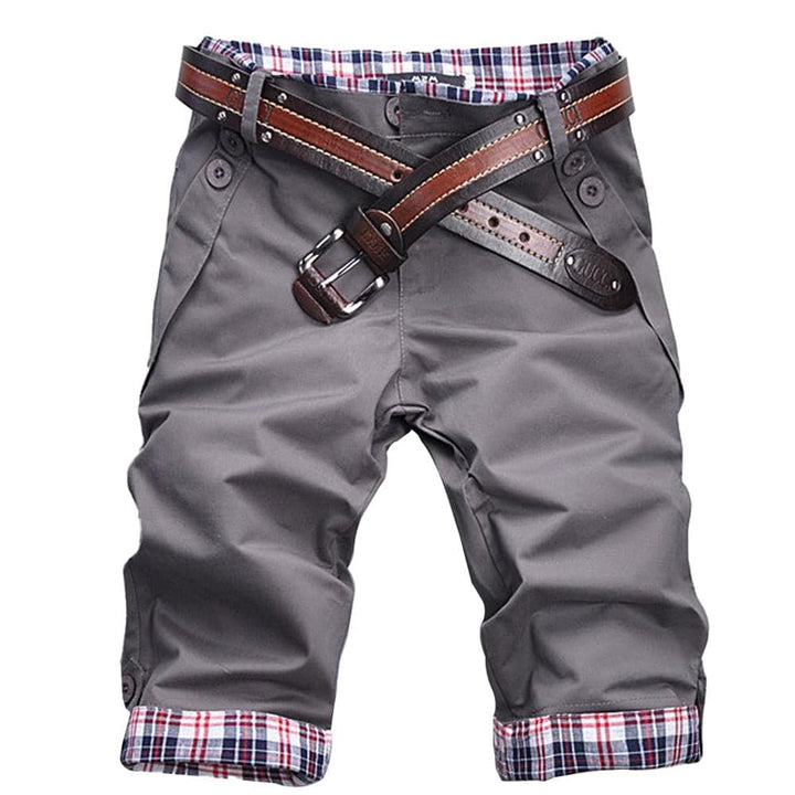Men’s Cropped Pants – Relaxed Fit – Belted Waist – Plaid Cuff Detail