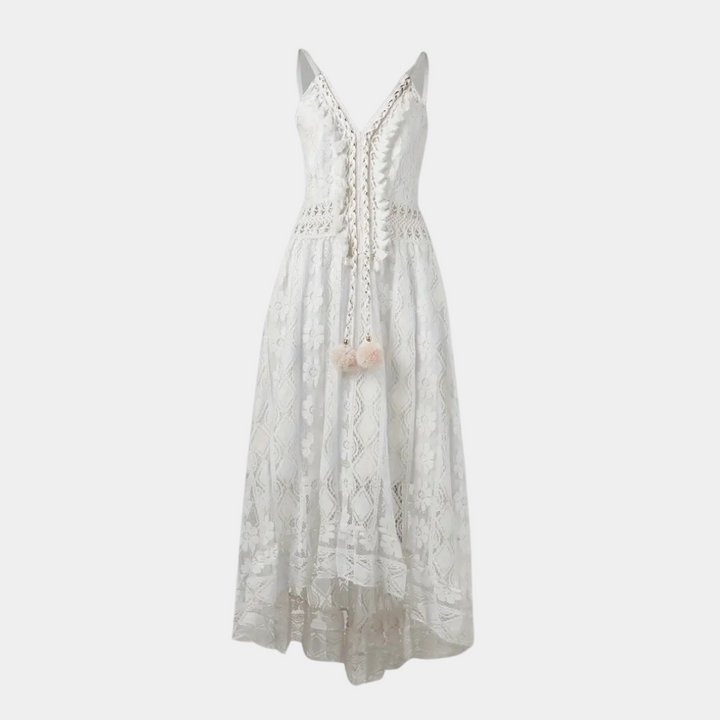 Women’s Midi Dress - Relaxed Fit - Lace Detailing - Spaghetti Straps - Boho Style