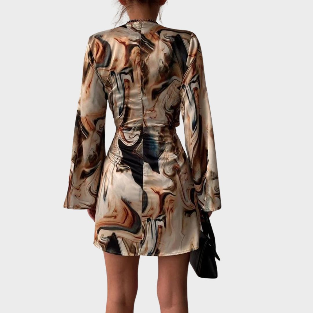 Women's Wrap Dress - V-Neck - Long Sleeve - Text Print - Elegant Fit