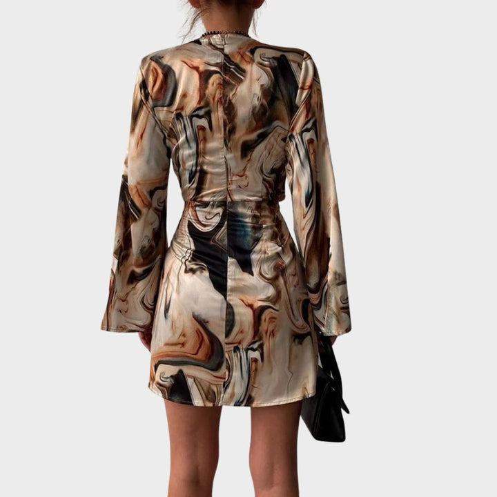 Women's Wrap Dress - V-Neck - Long Sleeve - Text Print - Elegant Fit