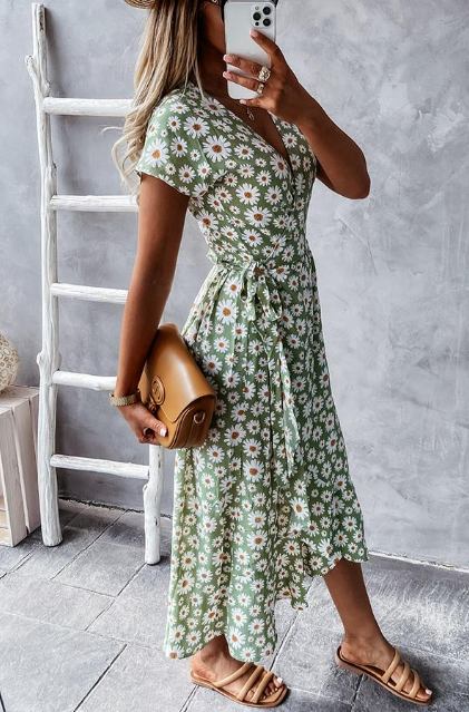 Women’s Midi Dress – A-Line Silhouette – Relaxed Fit – Short Sleeve – Breathable Blend