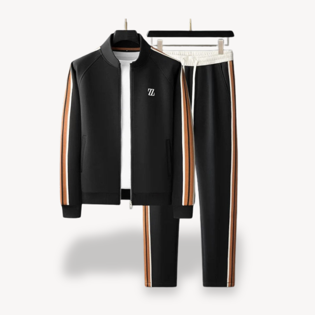 Men’s Tracksuit Set - Slim Fit - Sporty Side Stripes - Zipper Jacket & Drawstring Pants